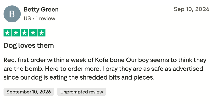 Trustpilot review: five stars