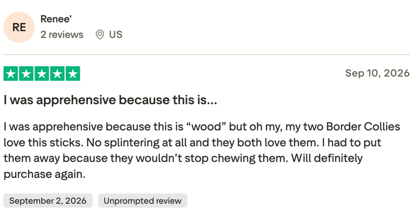 Trustpilot review: five stars