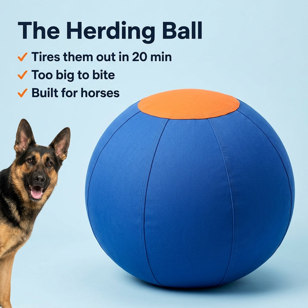 The Original Herding Ball next to a German Shepherd