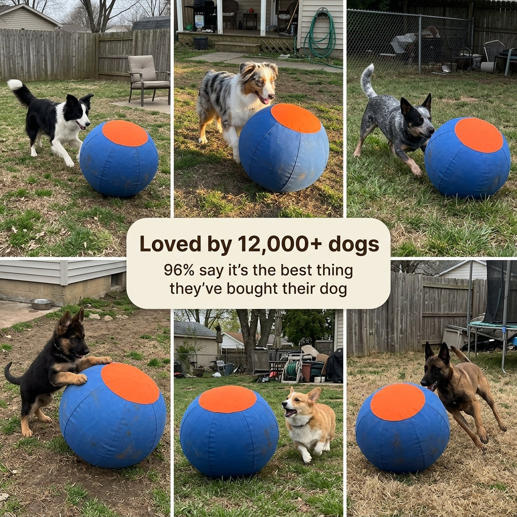 Dogs playing with the herding ball
